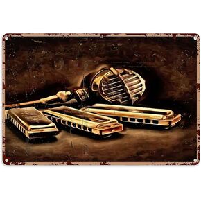 Harmonica Lovers Metal Sign Music Wall Art Kids Painting Harmonica Musical Instrument Decor Tin Aluminum Sign Wall Art Metal Poster For Man Cave Home Bar Cafe Classroom 12x17 Inch