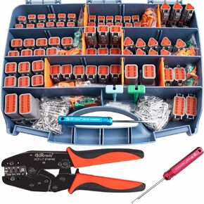JRready ST6303 DT Deutsch Connector Kit，Deutsch Crimp Tool ACT-LY-16DT with DT Connector 2 3 4 6 8 12Pin Connector, Stamped Contacts Size 16