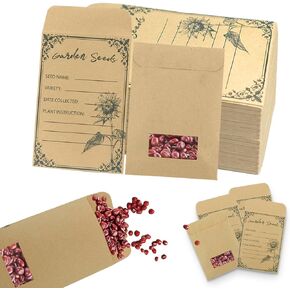 100 Pieces Seed Envelopes - Seed Packets Envelopes Self Adhesive Sealing for Seed Storage 4.72 * 3.15 Inch Small Envelopes With Clear Window for Saving Vegetables Plants Garden Seeds