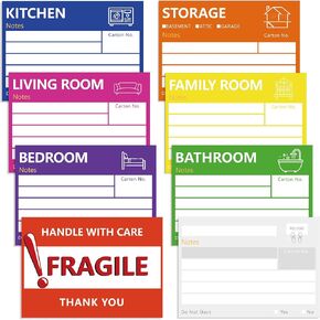 6 x 4" Large Home Moving Packing Box Labels, 8 Color-Coded Moving Supplies Labels Stickers with Writable Notes Areas, Fragile Moving Stickers + Blank Labels for Moving Boxes, Moving Supplies (160 Pcs)
