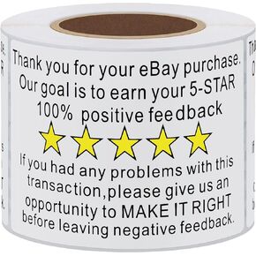 Hybsk 2"x3" Ebay Thank You for Your Purchase Feedback Stickers Ebay Shipping Supplies Labels Adhesive Label 200 Per Roll (Ebay)