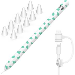 NIUTRENDZ Cow Print Case for Apple Pencil 1st Generation Case Cover Silicone Protective Sleeve Accessories with Apple Pencil Tips Cover & Cable Adapter Tether (Black)