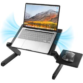 حامل لاب توب قابل للتعديل، مكتب كمبيوتر محمول محمول، حامل طاولة مريح مع مروحتين للتبريد، لوحة ماوس قابلة للفصل، صينية لاب توب للسرير، حامل كمبيوتر محمول من الألومنيوم للمكتب والسرير والأريكة in Kuwait