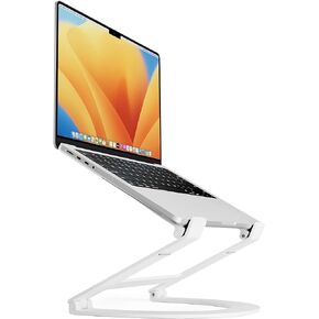Twelve South Curve Flex | Ergonomic Height & Angle Adjustable Aluminum Laptop/MacBook Stand/Riser, fits 10"-17", Folds Flat for Portability -Travel Pouch Included, Matte White