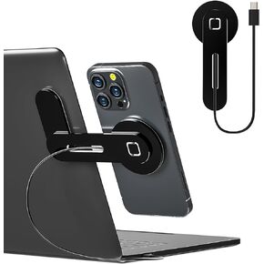Laptop Phone Holder,15W Fast Wireless Charger Magnetic Phone Holder for Laptop,Adjustable Phone Monitor Side Mount for iPhone 15/14/13/12 Series,Slim Portable Computer Expansion Bracket,Black