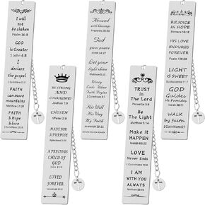 5 Pcs Christian Gifts for Women Metal Religious Bible Verse Bookmark Gifts for Friend Inspirational Christian Bookmarks with Church Cross Chain Scripture Bookmarks for Men Bulk Gift(Silver)