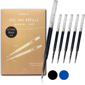 MESMOS 6 Pack 3.9 inch (9.8cm) Pen Refills Ballpoint, Compatible with Ballpoint Parker Pen, Replacement Ink Refills, 1.0mm Smooth Writing Tip Ballpoint Cartridge (Black Ink)