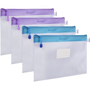 Zipper Pouch, Wisdompro 4 Packs Durable Letter Size Waterproof Mesh File Bag, Document Organizer - Blue