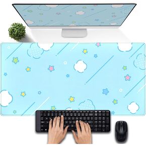 Anime Forest Desk Mat,Cute Green Mouse Pad,Kawaii Aesthetic Full Desktop Pad XXL Gaming Mousemat XL, Extended Korean Animals Bear Bunny Keyboard Mat Large 31.5x15.7 Inch Non-Slip&Stitched Edges