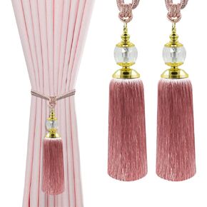 Curtain Tiebacks Tassel Rope Ties Back Crystal Beads Ball Curtain Holdbacks for Drapes Home Decoration Curtain Drapery Holders Hooks 2 Pack (Peacock Blue)