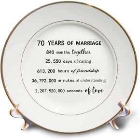 3dRose 70 Years of Marriage 70th Wedding Anniversary in months days hours, 8-Inch, Medium, White