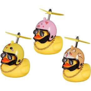 VideoPUP جرس دراجة البطة، 3 قطع ديكورات لوحة القيادة للسيارة على شكل بطة صفراء مع خوذة المروحة وإضاءة LED للأطفال الصغار والكبار والرياضة في الهواء الطلق in Kuwait