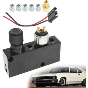 Black Adjustable Proportioning Valve & Distribution Block Brake with Brake Fittings Replacement for 3/16 Brake Line, Brake Light Switch and Wiring Pigtail