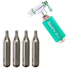 2sec CO2 Tire Inflator for Presta and Schrader Valves Includes Sleeve Starter Kit with 4 Cartridges