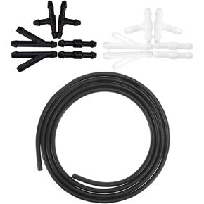 Car Windshield Washer Hose Kit, Washer Fluid Hose with Hose Connectors, Rubber Wiper Fluid Tubing Kit, Auto Replacement Accessories for Most Car Windshield Washer Tubing (4M Hose+12 Connectors)