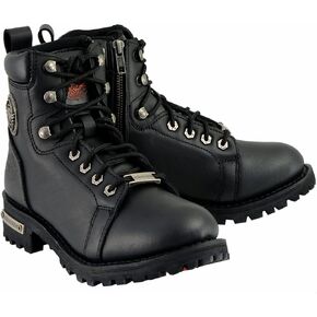 Milwaukee Leather MBL200 Women's Black Leather Lace-Up Motorcycle RiderBoots w/Side Zipper