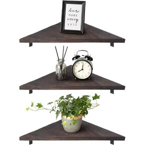 Mkono Corner Shelves Wall Mounted Set of 3 Floating Corner Shelf for Wall Home Decor Rustic Wood Wall Storage Display Shelves for Living Room Bedroom Bathroom Kitchen Office
