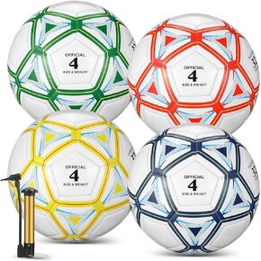 4 Pcs Soccer Ball Bulk with Pump&Bag Deflated Soccer Ball Outside Sport Soccer Ball Training Ball for Kids Adult and Teens Football for Game Match Birthday Gift Party