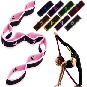8 Pcs Elastic Yoga Stretching Strap 39.37 Inch Adjustable Multi Loop Stretch Strap Training Dance Stretch Band for Leg Pilates Gymnastics Home Exercise Workout Equipment Adult Children, 8 Color