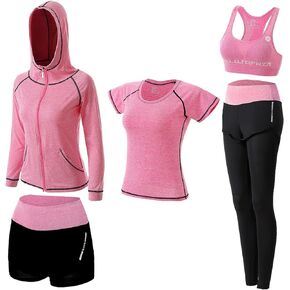 ZETIY Womens Girls Workout Outfits Clothes Set 5 PCS Exercise Jogging Running Athletic Tracksuits