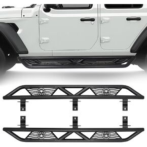 Running Boards Compatible with 2018-2024 Jeep Wrangler JL JLU Unlimited (4 Doors), Bolt-on Side Steps Steel Nerf Bars, Textured Black
