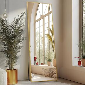 Sweetcrispy 59"x16" Floor Standing Mirror, Wall Mirror with Stand, Full Length Aluminum Alloy Thin Frame Hanging or Leaning for Living Room Bedroom Cloakroom, Gold in Kuwait
