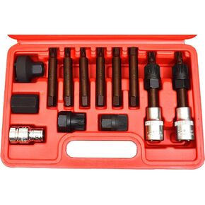 Vector Tools 13Pc Alternator Freewheel Pulley Removal Socket Spline Torx Star Bit Tool Set