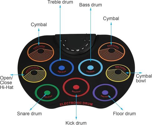 مجموعة الطبول الإلكترونية، مجموعة طبول رقمية محمولة مكونة من 9 منصات قابلة للطي وحساسة للطبل ومكبر صوت مدمج مع مقبس سماعة الرأس/عصي الطبل للأطفال والمراهقين والبالغين المبتدئين، أفضل هدية عيد ميلاد (1#) in Kuwait
