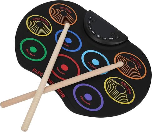 مجموعة الطبول الإلكترونية، مجموعة طبول رقمية محمولة مكونة من 9 منصات قابلة للطي وحساسة للطبل ومكبر صوت مدمج مع مقبس سماعة الرأس/عصي الطبل للأطفال والمراهقين والبالغين المبتدئين، أفضل هدية عيد ميلاد (1#) in Kuwait