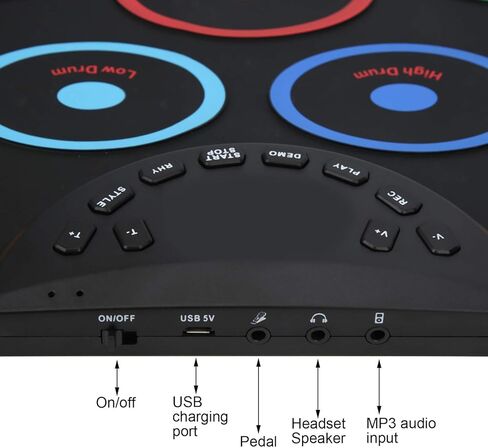 مجموعة الطبول الإلكترونية، مجموعة طبول رقمية محمولة مكونة من 9 منصات قابلة للطي وحساسة للطبل ومكبر صوت مدمج مع مقبس سماعة الرأس/عصي الطبل للأطفال والمراهقين والبالغين المبتدئين، أفضل هدية عيد ميلاد (1#) in Kuwait