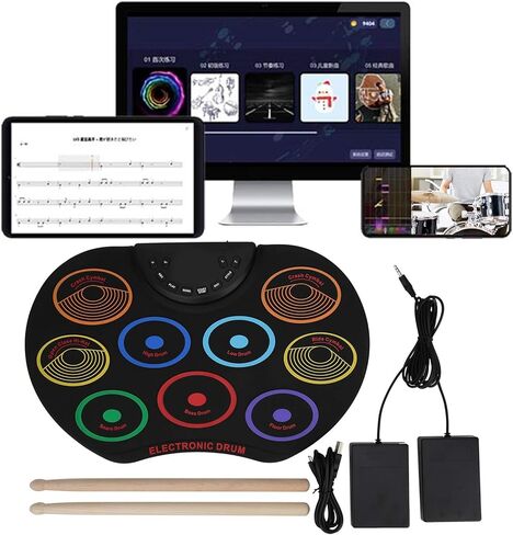 مجموعة الطبول الإلكترونية، مجموعة طبول رقمية محمولة مكونة من 9 منصات قابلة للطي وحساسة للطبل ومكبر صوت مدمج مع مقبس سماعة الرأس/عصي الطبل للأطفال والمراهقين والبالغين المبتدئين، أفضل هدية عيد ميلاد (1#) in Kuwait