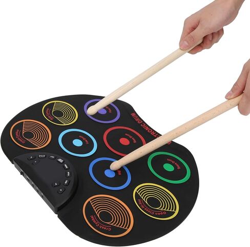 مجموعة الطبول الإلكترونية، مجموعة طبول رقمية محمولة مكونة من 9 منصات قابلة للطي وحساسة للطبل ومكبر صوت مدمج مع مقبس سماعة الرأس/عصي الطبل للأطفال والمراهقين والبالغين المبتدئين، أفضل هدية عيد ميلاد (1#) in Kuwait