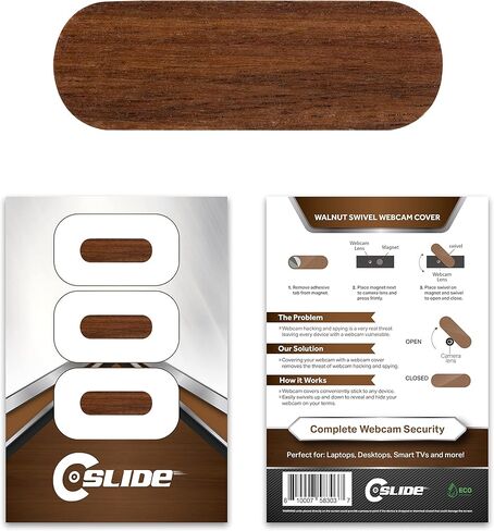 Family Pack Wooden Swivel Webcam Cover | Thin Swivel Laptop Cam Blocker, Black, 1.5" x 0.5" and 1.5mm Thick | Thin Cam Blocker for Computer, Tablet, Mac, Dell, Lenovo, HP | Walnut in Kuwait