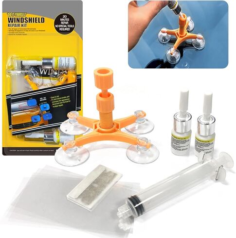 طقم إصلاح الزجاج الأمامي، طقم إصلاح تشققات الزجاج الأمامي للسيارات، طقم إصلاح الزجاج الأمامي للرقائق والشقوق مع زجاجتين من الراتنج، إصلاح سريع للرقائق والشقوق والكراك على شكل نجمة in Kuwait