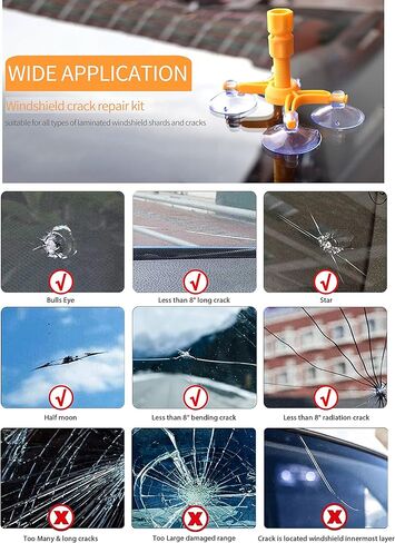 طقم إصلاح الزجاج الأمامي، طقم إصلاح تشققات الزجاج الأمامي للسيارات، طقم إصلاح الزجاج الأمامي للرقائق والشقوق مع زجاجتين من الراتنج، إصلاح سريع للرقائق والشقوق والكراك على شكل نجمة in Kuwait