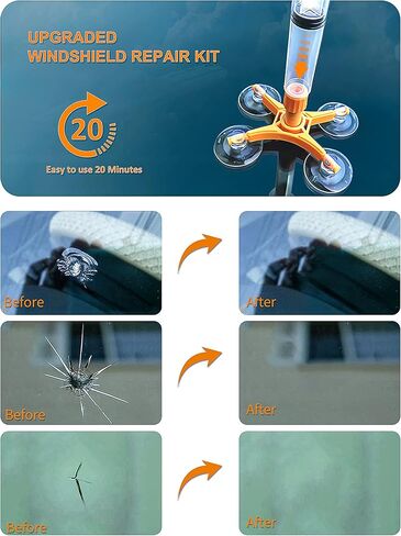 طقم إصلاح الزجاج الأمامي، طقم إصلاح تشققات الزجاج الأمامي للسيارات، طقم إصلاح الزجاج الأمامي للرقائق والشقوق مع زجاجتين من الراتنج، إصلاح سريع للرقائق والشقوق والكراك على شكل نجمة in Kuwait