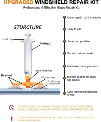 طقم إصلاح الزجاج الأمامي، طقم إصلاح تشققات الزجاج الأمامي للسيارات، طقم إصلاح الزجاج الأمامي للرقائق والشقوق مع زجاجتين من الراتنج، إصلاح سريع للرقائق والشقوق والكراك على شكل نجمة in Kuwait