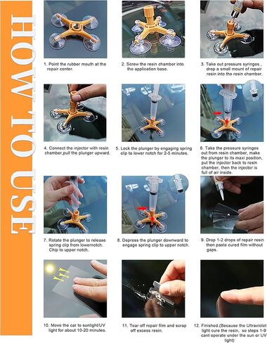 طقم إصلاح الزجاج الأمامي، طقم إصلاح تشققات الزجاج الأمامي للسيارات، طقم إصلاح الزجاج الأمامي للرقائق والشقوق مع زجاجتين من الراتنج، إصلاح سريع للرقائق والشقوق والكراك على شكل نجمة in Kuwait