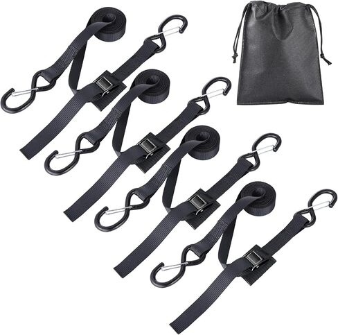 Upgraded 1'' x 8' Tie Down Straps, Cargo Roof Rack Strap Cam Buckle with Hooks, Heavy Duty Secure Strap, Black - Pack of 2 in Saudi Arabia