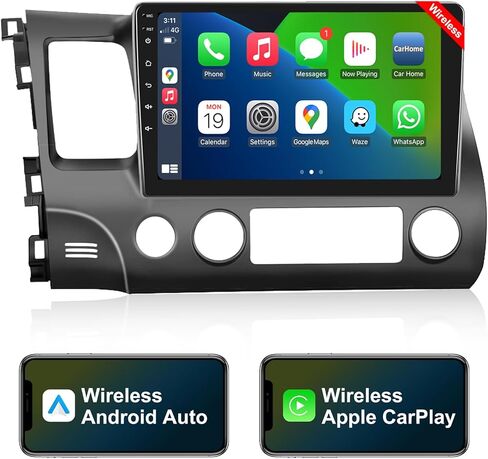 ستيريو سيارة لهوندا سيفيك مع Apple CarPlay اللاسلكي Android Auto، شاشة لمس 10.1 بوصة، لهوندا سيفيك 2006 2007 2008 2009 2010 2011، مع وصلة مرآة بلوتوث 4.0 FM/HiFi/SWC in Kuwait