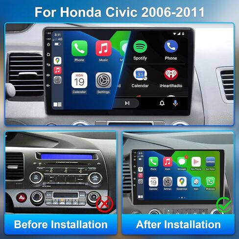 ستيريو سيارة لهوندا سيفيك مع Apple CarPlay اللاسلكي Android Auto، شاشة لمس 10.1 بوصة، لهوندا سيفيك 2006 2007 2008 2009 2010 2011، مع وصلة مرآة بلوتوث 4.0 FM/HiFi/SWC in Kuwait