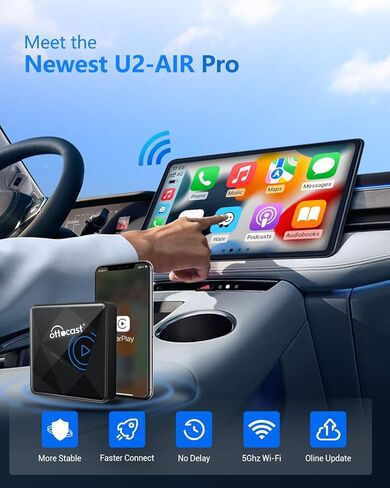 محول OTTOCAST CarPlay اللاسلكي لجهاز iPhone U2-AIR Pro محول CarPlay اللاسلكي تحويل سلكي إلى لاسلكي، محول Apple CarPlay اللاسلكي 8S التوصيل والتشغيل بدون تأخير لسيارات CarPlay السلكية OEM in Saudi Arabia