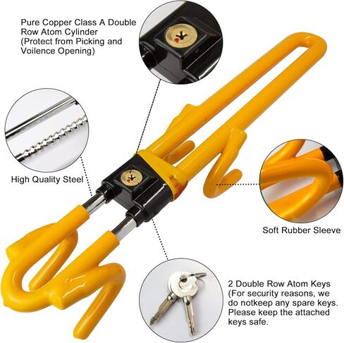 قفل عجلة القيادة Vechkom مضاد للسرقة، قفل أمان السيارة شديد التحمل، حماية قابلة للسحب للسيارات/الشاحنة/سيارات الدفع الرباعي، أصفر in Kuwait