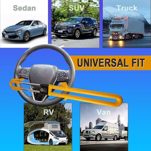 قفل عجلة القيادة Vechkom مضاد للسرقة، قفل أمان السيارة شديد التحمل، حماية قابلة للسحب للسيارات/الشاحنة/سيارات الدفع الرباعي، أصفر in Kuwait