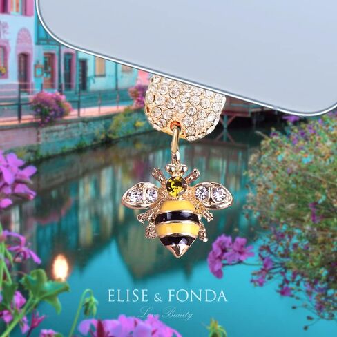 ELISE & FONDA CP456 منفذ شحن USB كريستال مضاد للغبار قابس صغير ثلاثي الأبعاد على شكل نحل العسل لهاتف iPhone 13/12/11/ XS MAX/XR/X/8 Plus/7/6S/8/SE iPad iPod (أصفر) in Saudi Arabia
