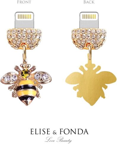 ELISE & FONDA CP456 منفذ شحن USB كريستال مضاد للغبار قابس صغير ثلاثي الأبعاد على شكل نحل العسل لهاتف iPhone 13/12/11/ XS MAX/XR/X/8 Plus/7/6S/8/SE iPad iPod (أصفر) in Saudi Arabia