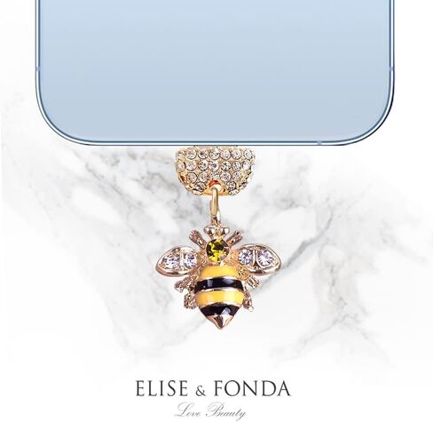 ELISE & FONDA CP456 منفذ شحن USB كريستال مضاد للغبار قابس صغير ثلاثي الأبعاد على شكل نحل العسل لهاتف iPhone 13/12/11/ XS MAX/XR/X/8 Plus/7/6S/8/SE iPad iPod (أصفر) in Saudi Arabia