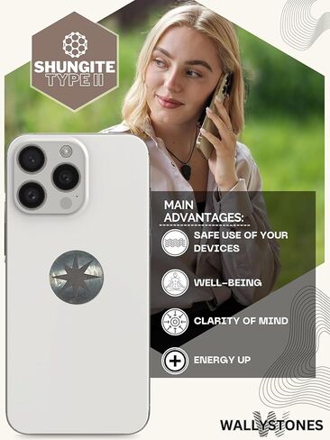 Shungite Stickers for Cell Phone - Protection Plates Set 5 pcs - Round Small Size 25mm ~ 0.98" - Star Engraving - Authentic Shungite II Type in Kuwait