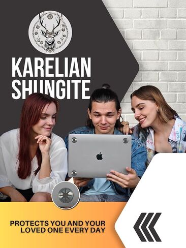 Shungite Stickers for Cell Phone - Protection Plates Set 5 pcs - Round Small Size 25mm ~ 0.98" - Star Engraving - Authentic Shungite II Type in Kuwait