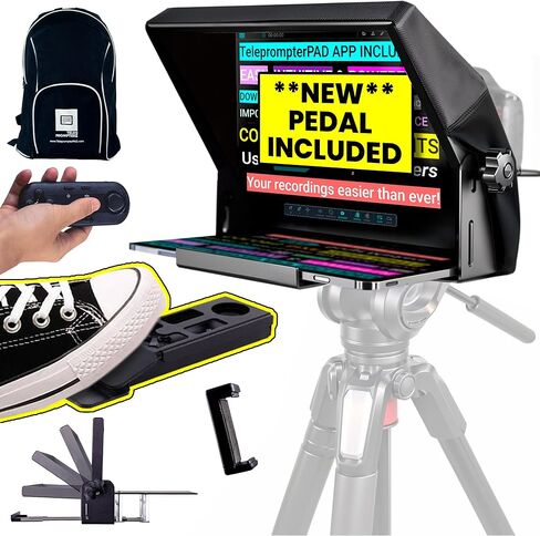 iLight PRO 12" iPad Tablet iPhone Smartphone - Kit with Pedal, Remote Control, Bag & Teleprompter APP for Apple Android Windows Mac, Beam Splitter Prompter DSLR Camera - Made in EU in Kuwait